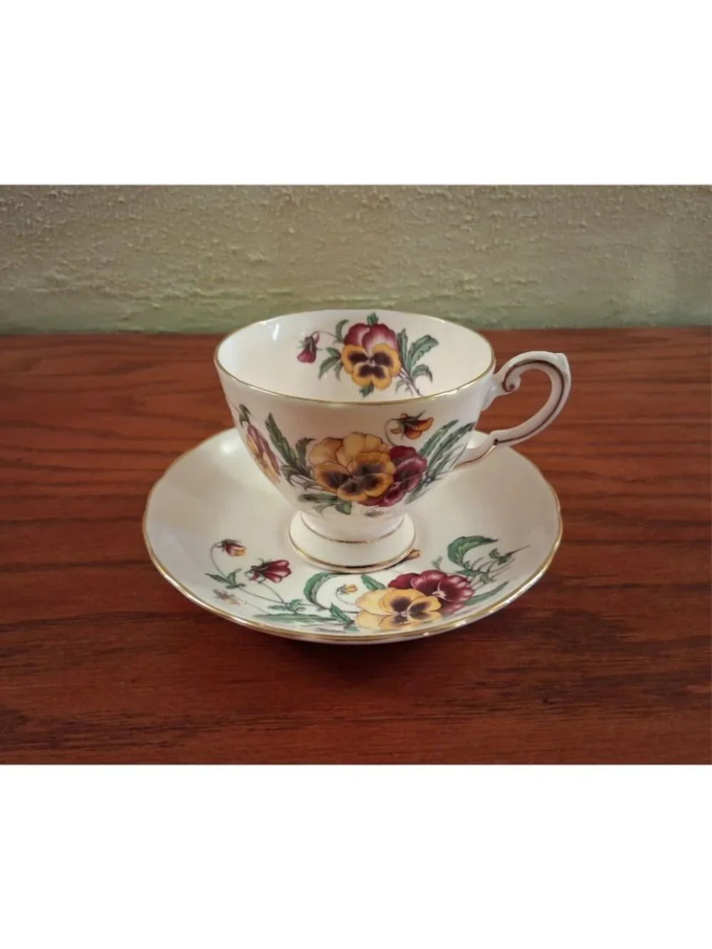 Pansy Floral Flower Teacup Vintage Tuscan Fine English Bone China Saucer Vintage